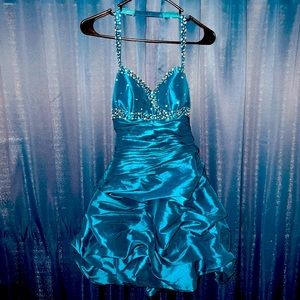 Jump Apparel Pouf Mini Teal Dress Size 1/2 Flawless Beaded Bust Prom Party